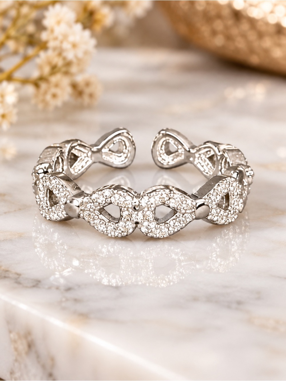Silver-Tone Pavé Open Heart Infinity Band Ring